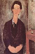 Amedeo Modigliani Portrat des Chaiim Soutine, an einem Tisch sitzend oil on canvas